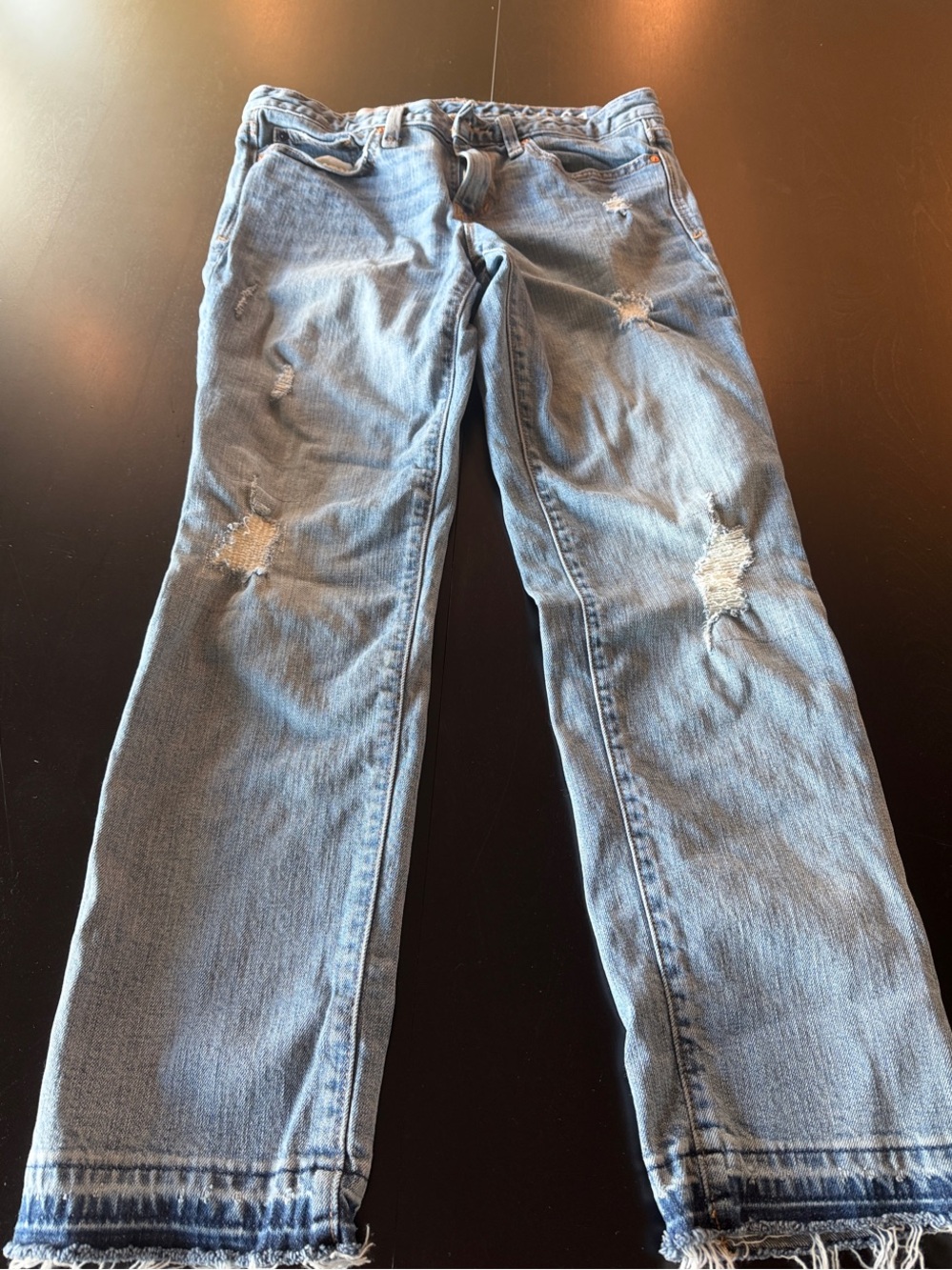 Gap Light Blue Distressed Straight-Leg Jeans